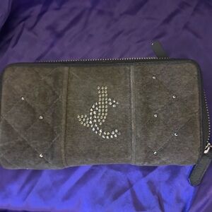 Gray Quilted Wallet with Rhinestone Design